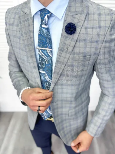 Sacou barbati slim fit in carouri 611 15-5